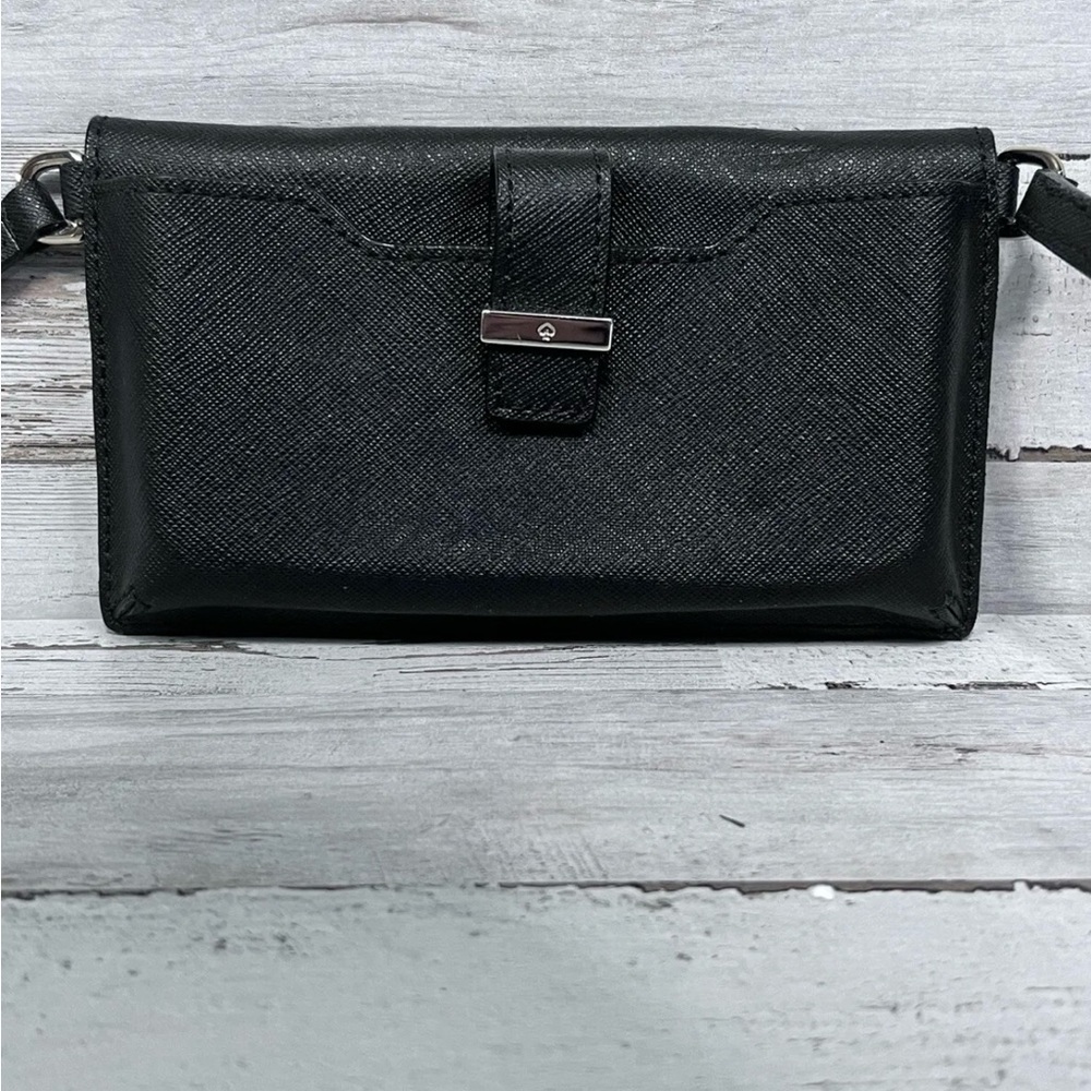 Kate Spade New York Crossbody Wallet Black Textured Cell Phone Case Mini Purse